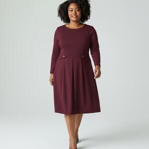 London Times Plus Burgundy Fit & Flare Dress 18W 3/4 Sleeve Knee Length